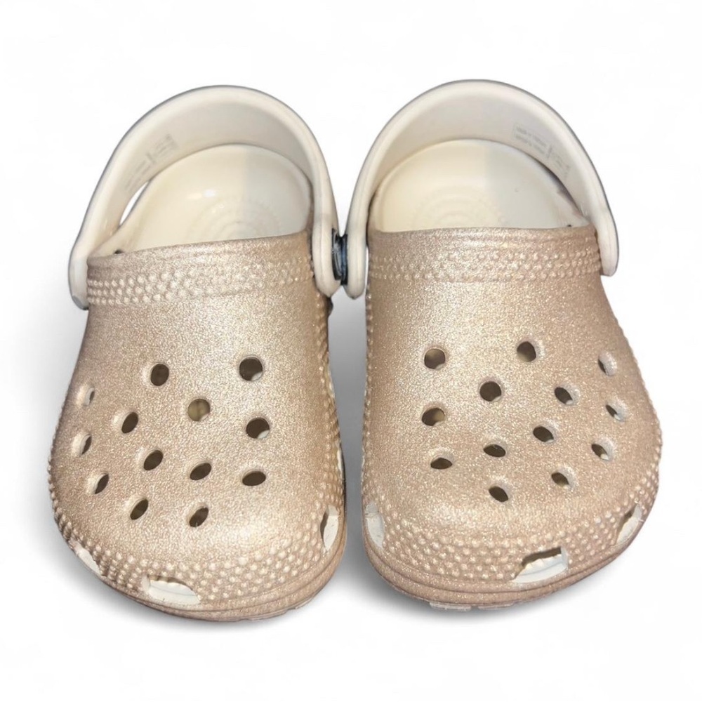Baby girl toddler CROCS gold shimmer glitter 2/3c